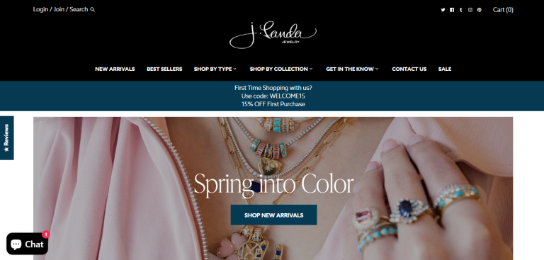 Luxury jewelry e-commerce interface featuring custom Shopify functionality developed for J. Landa Jewelry.