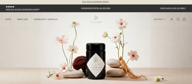 High-end wellness e-commerce interface developed by a Custom Shopify Developer for YLUMI.